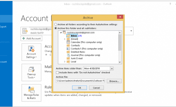select the folder to archive