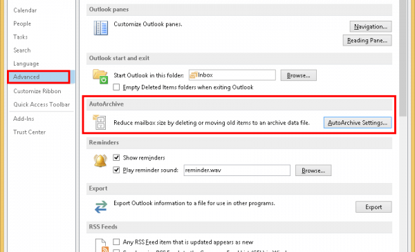 Select Auto Archive Settings