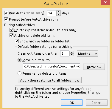 Run Auto Archive in n number of days