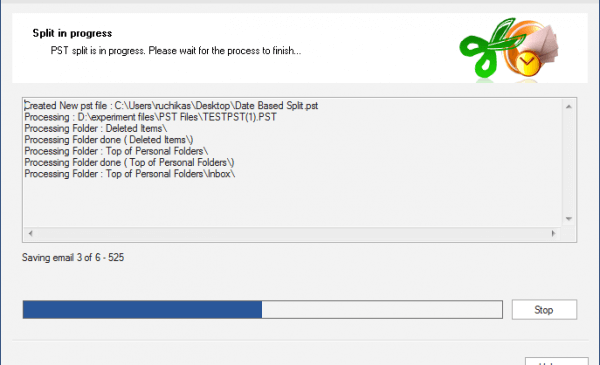 PST file split successfully