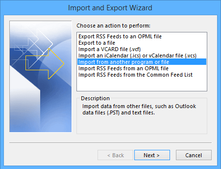 select Import from another program 