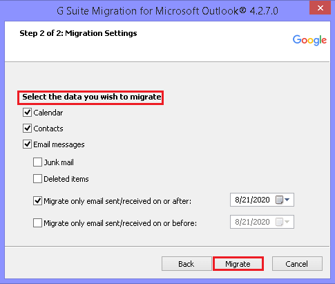 Click on the Migrate