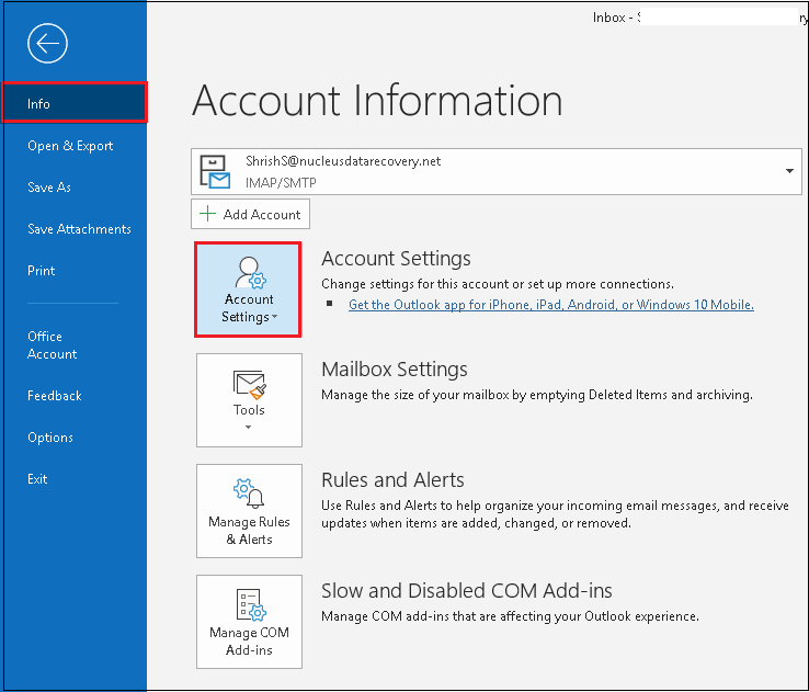Open MS Outlook 2019