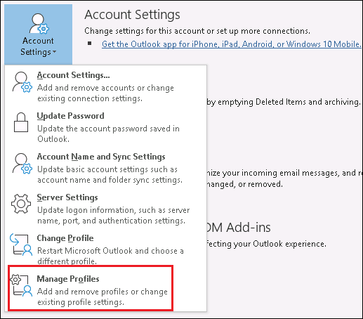 Click Manage Profiles