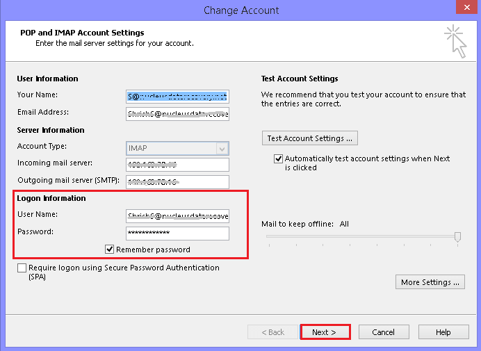 change the password