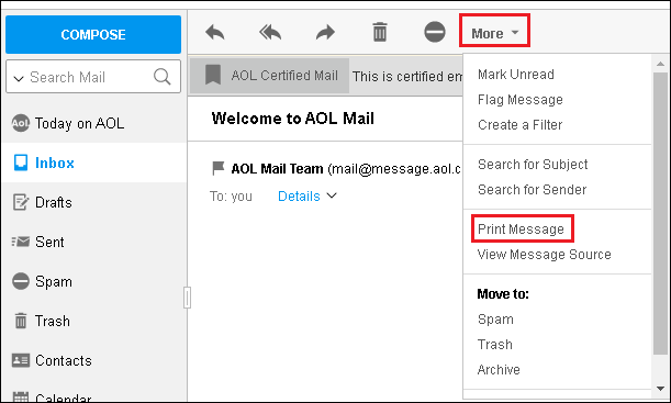 Click on print section