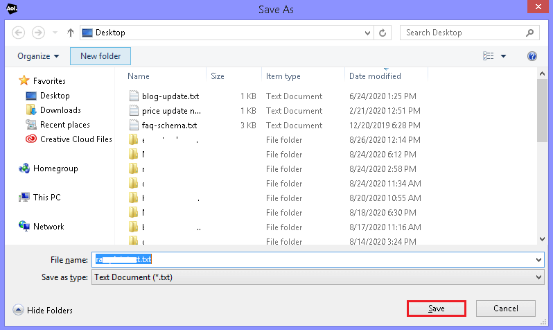 save the file in TXT format