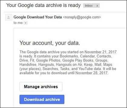 notification email will be sent to you when your archive is ready