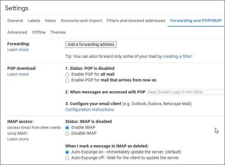 tap on Enable IMAP