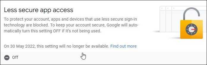 Scroll down to get to the option Less Secure App Access