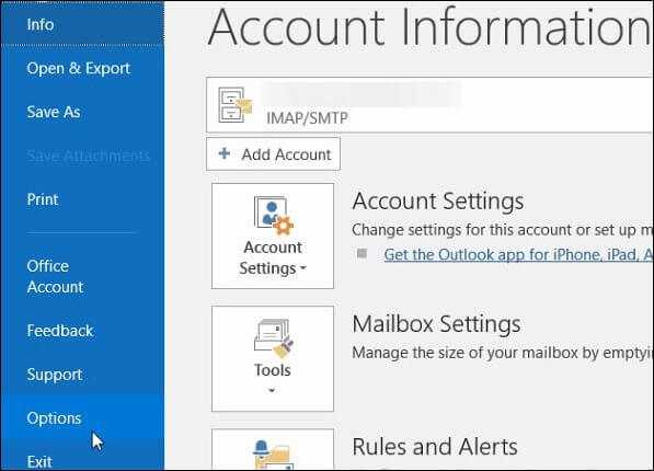 Access Microsoft Outlook & tap on File